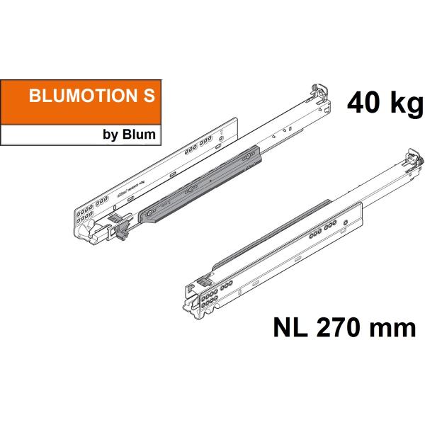 MOVENTO mit BLUMOTION S, Vollauszug für Holzschubkasten, 40 kg, NL=270mm, ohne Kupplungen, für Blumotion, 760H2700S